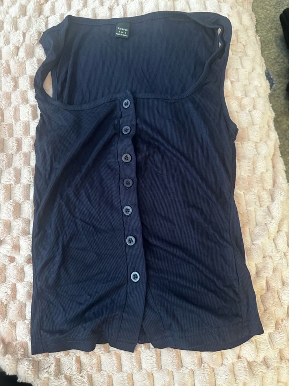Women's Navy Button-Front Ribbed Tank Top